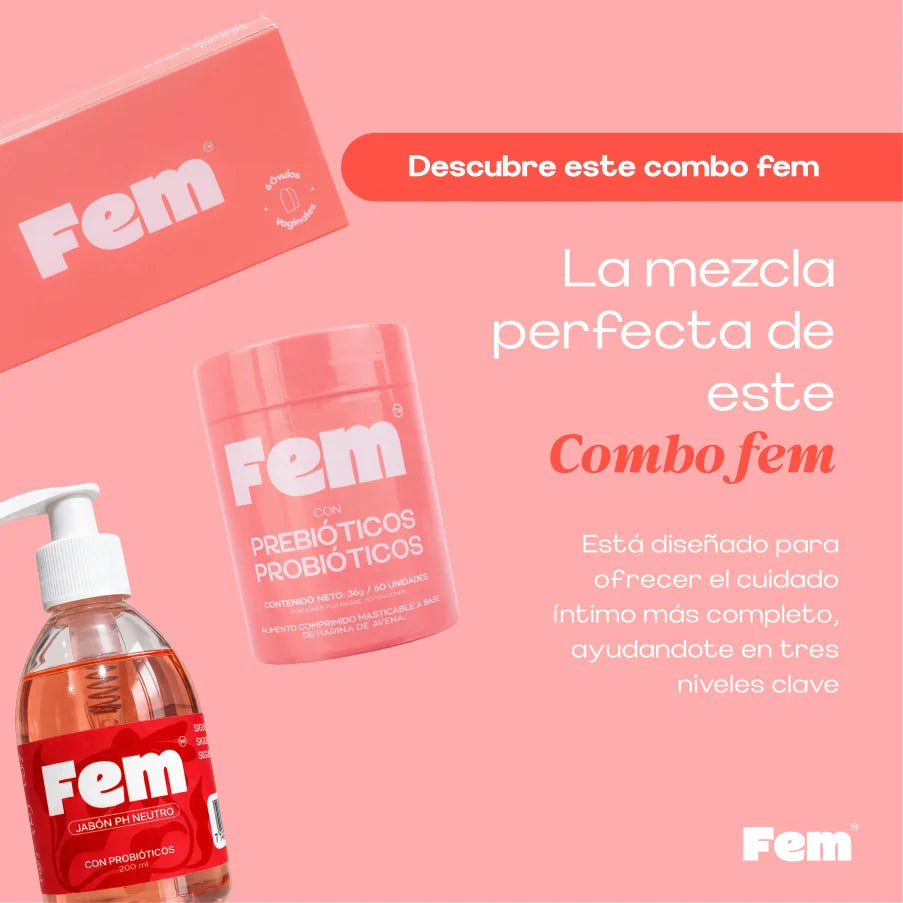 Alimento con probióticos + Jabón íntimo + Óvulos Fem homeopáticos
